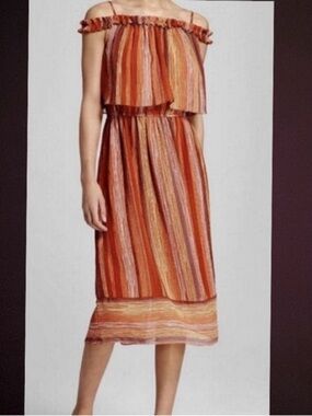 🧡MOSSIMO Orange Striped Midi Dress - Size Small